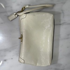 Coach Cream Patent Leather Turnlock Wristlet
